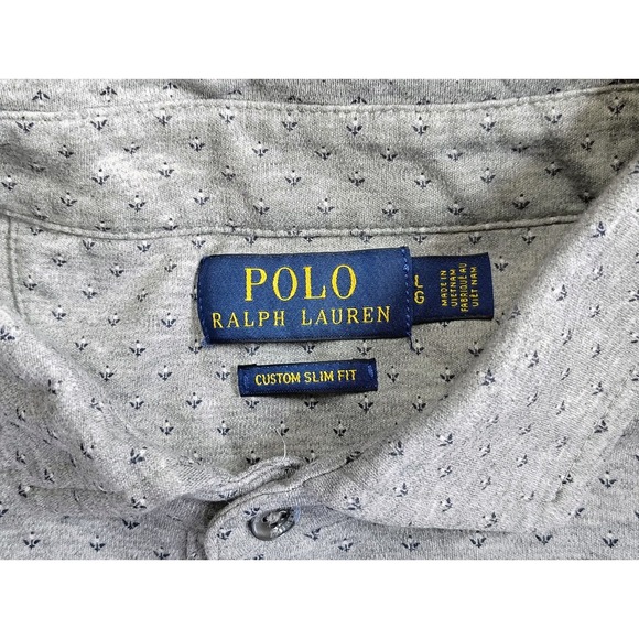 Polo Ralph Lauren‎ Men's Slim Fit L/S Polo Shirt Gray w/Blue Floral Large AOP - Picture 1 of 9